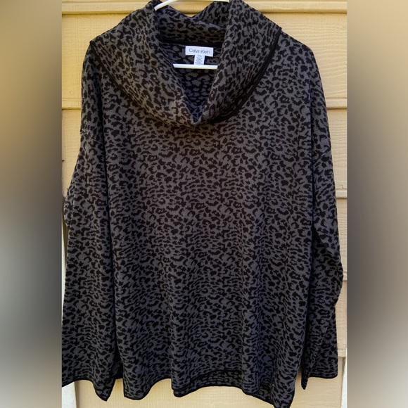 Calvin Klein Leopard Print Cowl Neck Long Sleeve Sweater - Picture 1 of 11